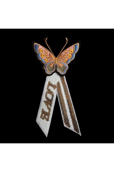 Bukle İplik Kelebekli Love Written Heat Sticking Crest - Accesoriu - Patch (1 bucată)