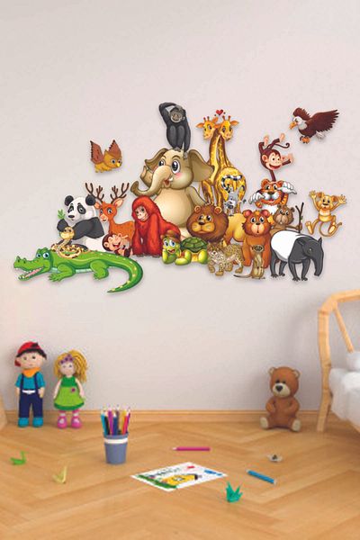 Sepet Yıldızı Children's Room Wall Sticker - Friends Animals 110x65 cm