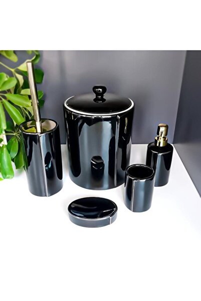 AROW Porselen Lüx Gold Siyah 5 Parça Banyo Seti