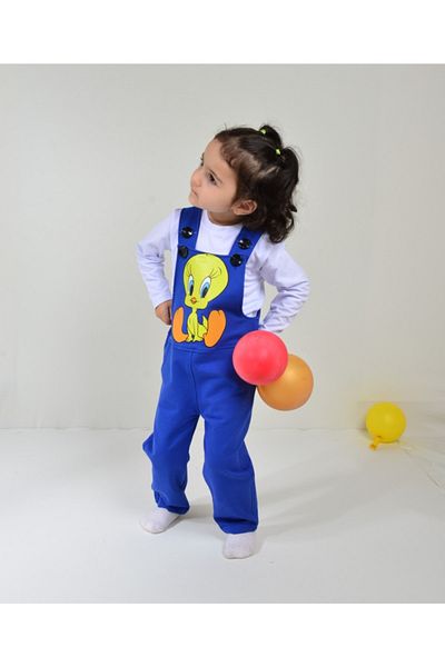 KİDSPİTİRCİK Unisex Kids - Saks Blue Tweety Patterned Salopet and Badi Set