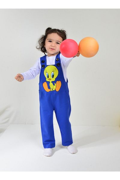 KİDSPİTİRCİK Unisex Kids - Saks Blue Tweety Patterned Salopet and Badi Set
