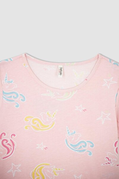 DeFacto Kız Çocuk Desenli Kısa Kollu Pamuklu Pijama Takım