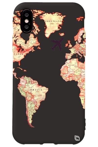 WANNA PROTECT iPhone XS Black Color Premium Velvet World Map Patterned Silico...