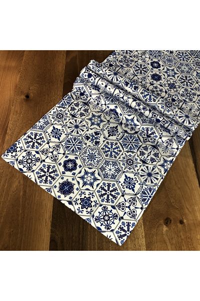 desen izmir American Service, blue hexagonal Ceramic Runner