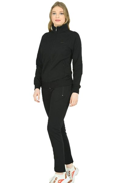TRENDHİLL Trend Hill Black Women's Turtleneck Full-Length Zippered Plus Size Tracksuit Edy201836b
