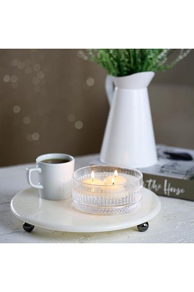 Akayev Marble 28 cm White Round Presentation Holder with Smoked Bead Legs
