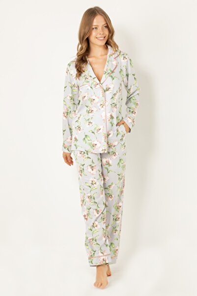 Doremi Σετ πιτζάμες με μαλακά κουμπιά floral φυσική βισκόζη