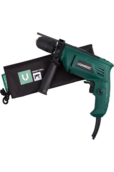 VONROC Darbeli Matkap – 500w – Anahtarsız Mandren – Dahil. Yan Tutamak, Derinlik Durdurucu