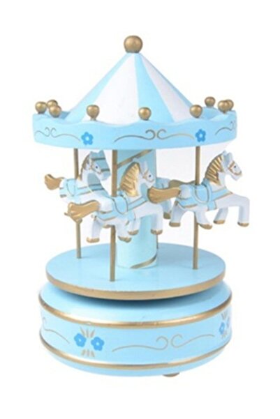 Genel Markalar Nostaljik El Yapımı Atlı Karınca Müzik Kutusu Mavi Beyaz