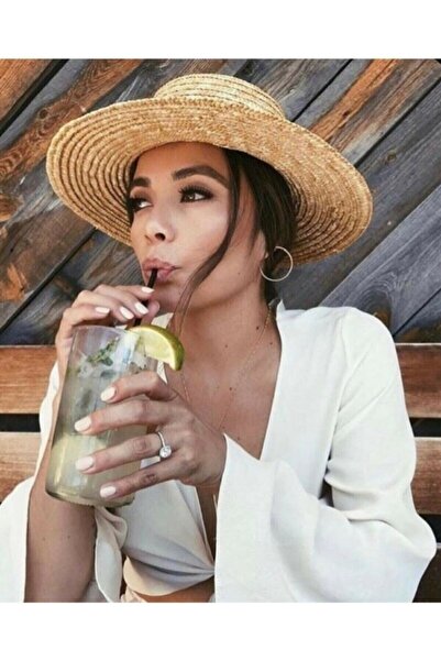 Shopiolog قبعة من القش البيج محبوكة من القش