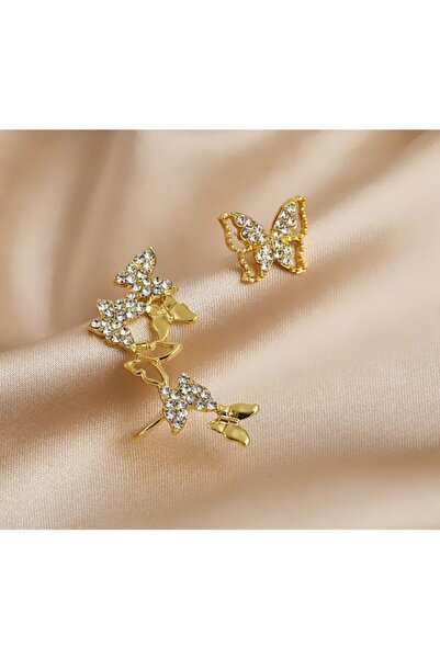HOSBUTIK Gold Design Rhinestone Asymmetric Earrings