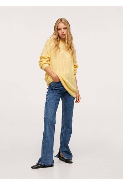 MANGO Woman Damski sweter z dzianiny w kolorze pastelowożółtym, o szerokim kroju