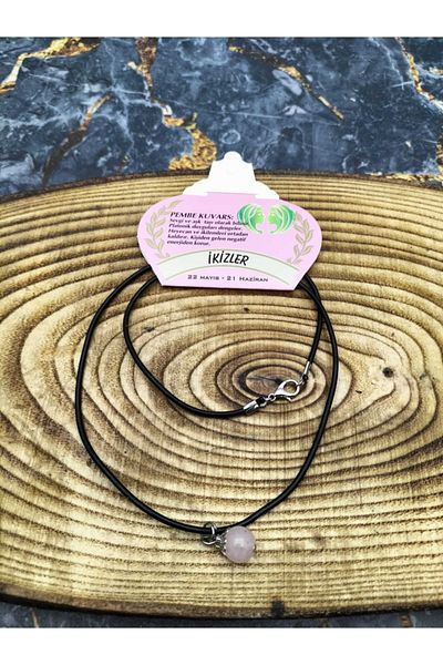 By Damla Collection Natural Stone - Gemini Zodiac Bracelet + Necklace Gift - Pink Quartz Stone - Unisex