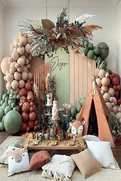 Trend Hediye Sepeti 50'li Safari Temalı Doğum Günü Balon Zinciri , Okaliptüs ...
