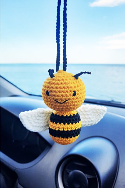 Neşeli Oyuncak Sevimli Arı, Dikiz Aynası Süsü, El Yapımı Oto Aksesuarları.