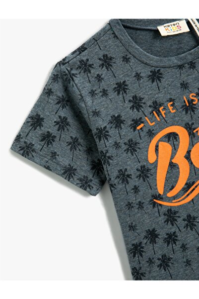 Koton Fiú pálmafára nyomtatott rövid ujjú pamut póló