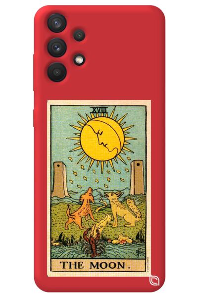 WANNA PROTECT Samsung A32 Red Premium Velvet Inside Tarot Moon Patterned Sili...
