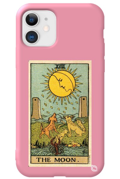 WANNA PROTECT iPhone 11 Pink Premium Velvet Inside Tarot Moon Patterned Silic...