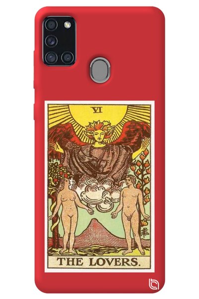 WANNA PROTECT Samsung A21S Red Premium Velvet Inside Tarot Lovers Patterned S...