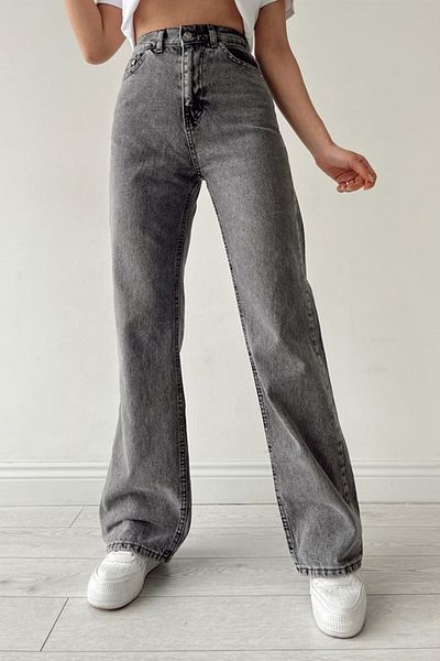 Trn JNS Pantaloni Palazzo Loose Jean Ani &#39;90, afumati, cu talie extra inalta