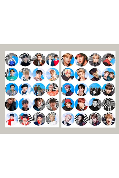 Güneş Kırtasiye Bts Kpop Sticker A4 2'li Set 40 Yuvarlak Sticker