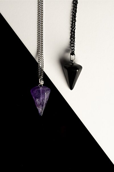 Taşmeran Ametist-oniks Doğal Taş Pandül Çift Sevgili Kolyeleri Tky0234