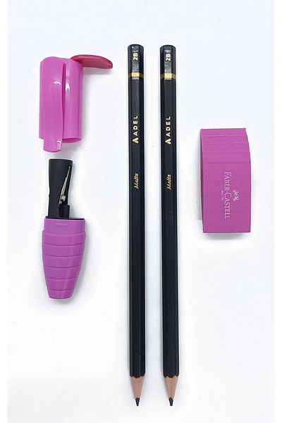 Adel Faber Castell Eraser + Sharpener + Pencil Set Pink