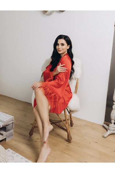 Before To Be Bride Κόκκινο φόρεμα με φτερά καμηλοπάρδαλης