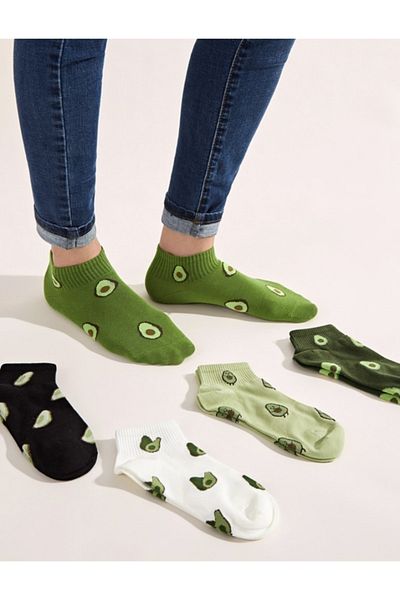footmania Дамски чифт чорапи с шарка на авокадо, дължина 12,5 см