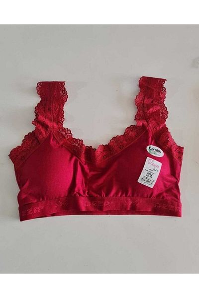 Deza Bustieră din dantelă cu bretele groase din bambus culoare cireș 03
