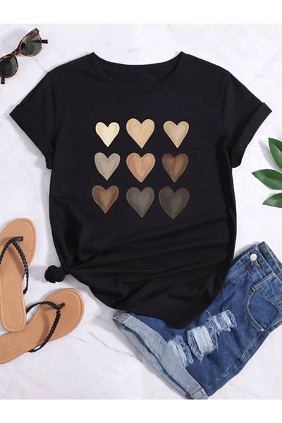 Deocept Tricou oversize cu imprimeu inimă pentru femei