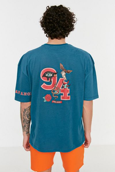 Trendyol Collection Oversize tričko Crew Neck 100% bavlna s potiskem - TMNSS22TS0609