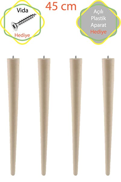 Evnalia Picior brut din lemn 45 cm Set de 4 masă din lemn Masă de cafea Picior Zigon