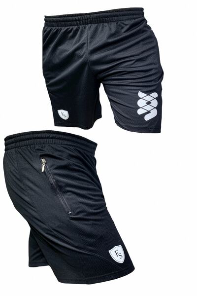 Fs Erkek Siyah Beyaz Baskılı Astarsız Cepli Koşu Günlük Spor Antrenman Yürüyüş Fitness Şortu