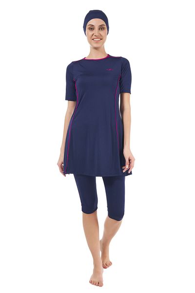 Estiva Women's Half Sleeve Tights Swimsuit - Navy Blue