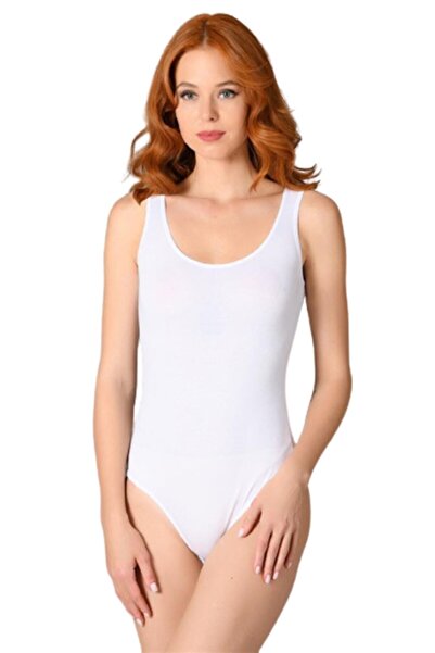 Genel Markalar Kalın Askılı Kadın Çıtçıtlı Body Beyaz 2940b