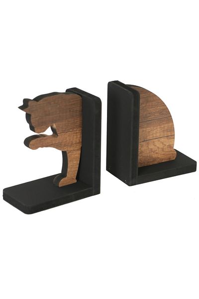 HobiMax Decorative Wooden Book Holder with Cat Figure