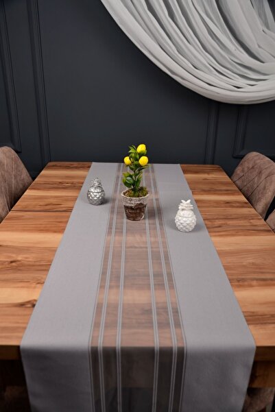 FemsBrown Față de masă cu dungi de culoare gri Model Laser croială Runner