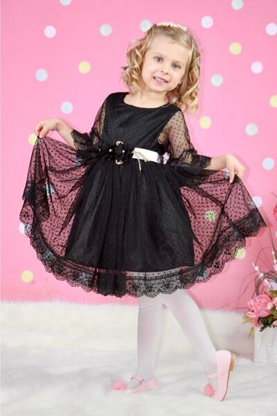 Sparrow Laurel Bayramlık Elbise,siyah Güpürlü, Dantelli, Prenses Model Kız Ço...