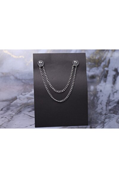 Ars Magic Box Papatya Desenli Gümüş Zincirli Ceket Yaka Iğnesi