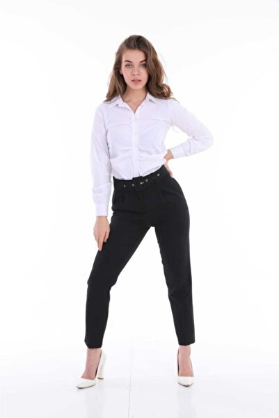 carpediemTeks Siyah Havuç Paça Kumaş Pantolon Yüksel Bel Pantolon Siyahkemerli