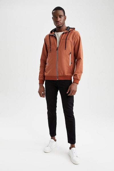 DeFacto Water Repellent Slim Fit Slogan Printed Hooded Thin Coat