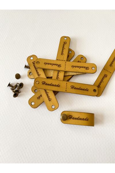 Fa Etiket Çivili Deri Etiket 10 Adet Açık Taba