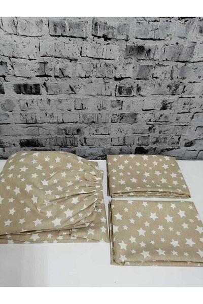 Mert Collection Çarşı King Size Ranforce Star Patterned Sheet Set Milk Brown
