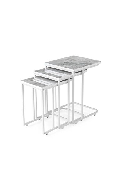 Erezogulları Mobilya High Gloss Parlak Mermer Desen 3lü C Zigon Sehpa