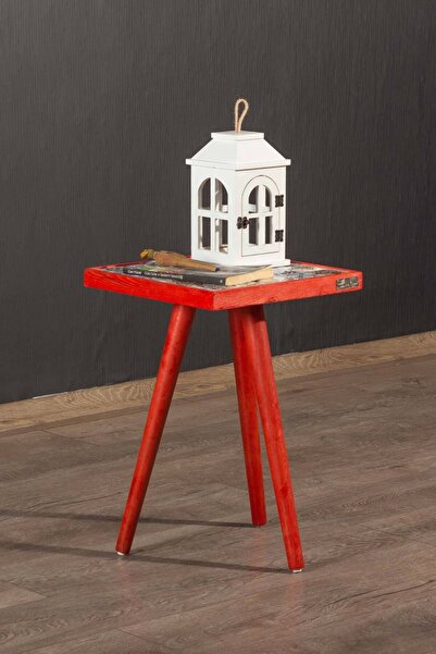 Resmo Esperanza Kırmızı Sehpa 32x32cm Doğal Masif Seramik Zigon Yan Sehpa Salon Mobilya