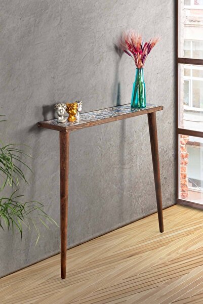 Resmo Esperanza Dresuar Ceviz 92x20cm Doğal Masif Ayaklı Raf Salon Mutfak Antre Hol Koridor