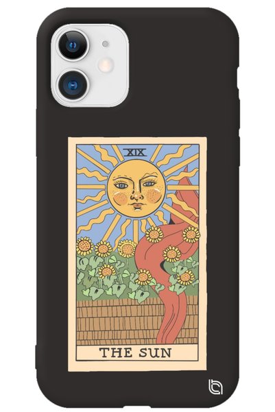 WANNA PROTECT iPhone 12 Black Premium Velvet Inside Tarot Sun Patterned Silic...