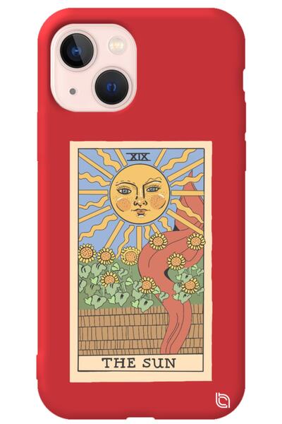 WANNA PROTECT Iphone 13 Kırmızı Premium Içi Kadife Tarot Sun Desenli Silikon ...