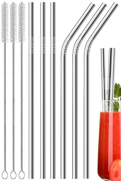 AKCAKESE Set of 6 Stainless Steel Straws + 3 Cleaning Brushes